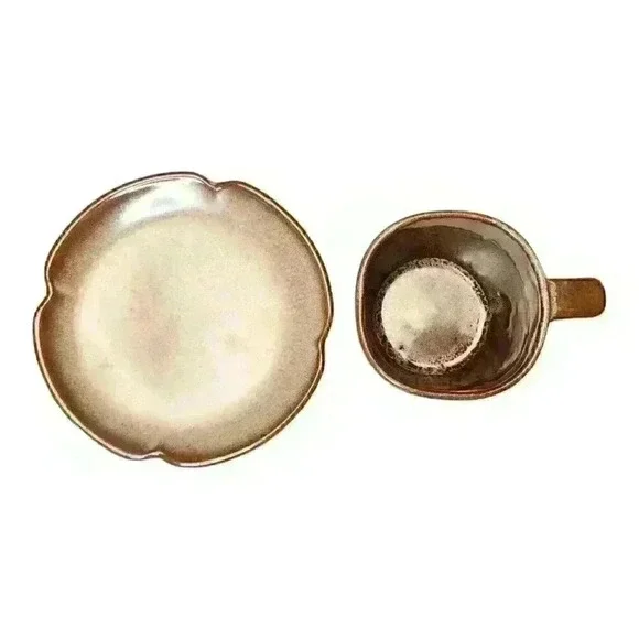 Vintage Frankoma Pottery Plainsman Brown Satin Tea Cup Coffee Mug 5C and Saucer - Picture 5 of 6